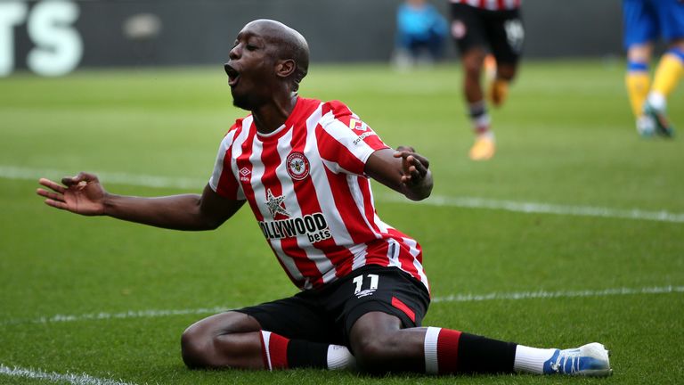 Yoane Wissa celebrates after doubling Brentford's lead against Southampton
