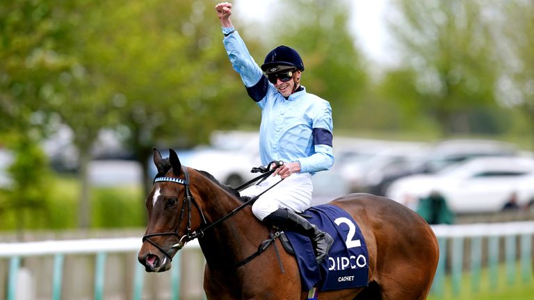 James Doyle and Cachet after landing 1000 Guineas at Newmarket