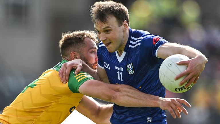 Gearoid McKiernan of Cavan in action against Caolan Ward of Donegal during the Ulster GAA Football Senior Championship Semi-Final match between Cavan and Donegal at St Tiernach's Park in Clones, Monaghan. Photo by Piaras .. M..dheach/Sportsfile