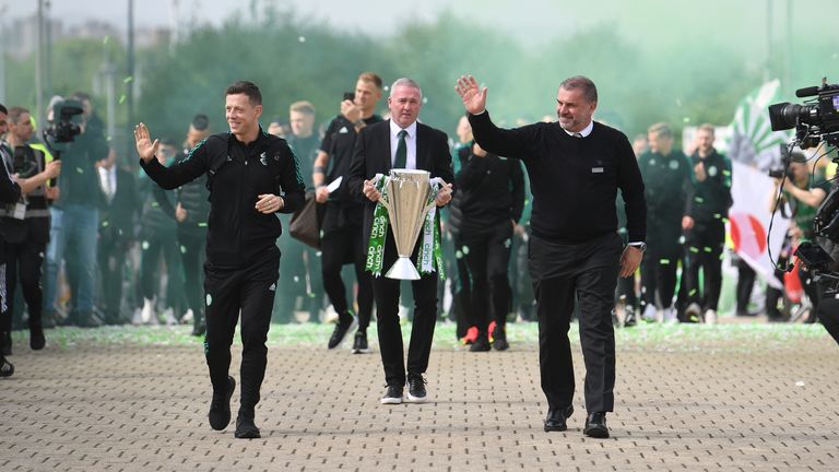 Celtic were presented with the Scottish Premiership trophy on the final day of the season