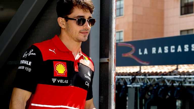 Home favourite Charles Leclerc arrives in the Monaco paddock on Thursday