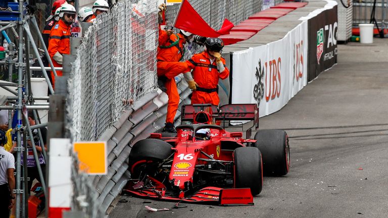 Charles Leclerc crashed in qualifying at the 2021 Monaco GP