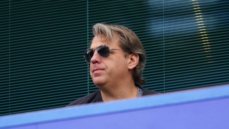 New Chelsea owner Todd Boehly looks on