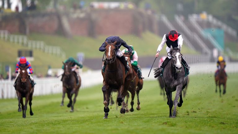 Thoughts Of June (right) holds off Above The Curve to win the Cheshire Oaks at Chester