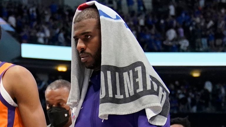 Chris Paul walks off the court after Game 4 against the Dallas Mavericks