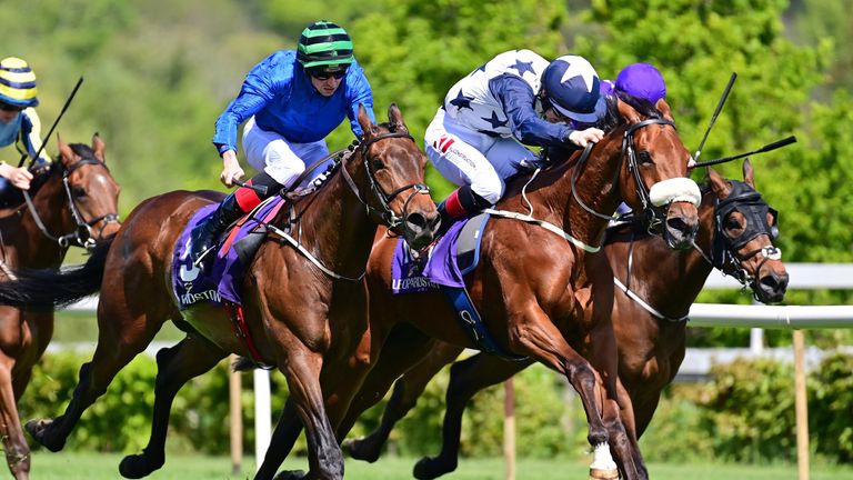 Corporal Violette and Colin Keane (noseband) beat All in the Mind at Leopardstown