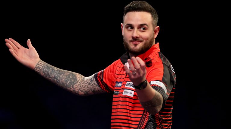 Joe Cullen react against Martijn Kleermaker during day eleven of the William Hill World Darts Championship at Alexandra Palace, London. Picture date: Tuesday December 28, 2021.