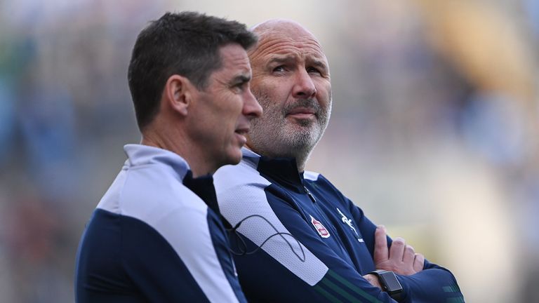 28 May 2022; Kildare manager Glenn Ryan, right, with his selector Anthony Rainbow during the Leinster GAA Football Senior Championship Final match between Dublin and Kildare at Croke Park in Dublin. Photo by Piaras .. M..dheach/Sportsfile