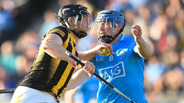14 May 2022; Walter Walsh of Kilkenny in action against Conor Burke of Dublin during the Leinster GAA Hurling Senior Championship Round 4 match between Dublin and Kilkenny at Parnell Park in Dublin. Photo by Stephen McCarthy/Sportsfile