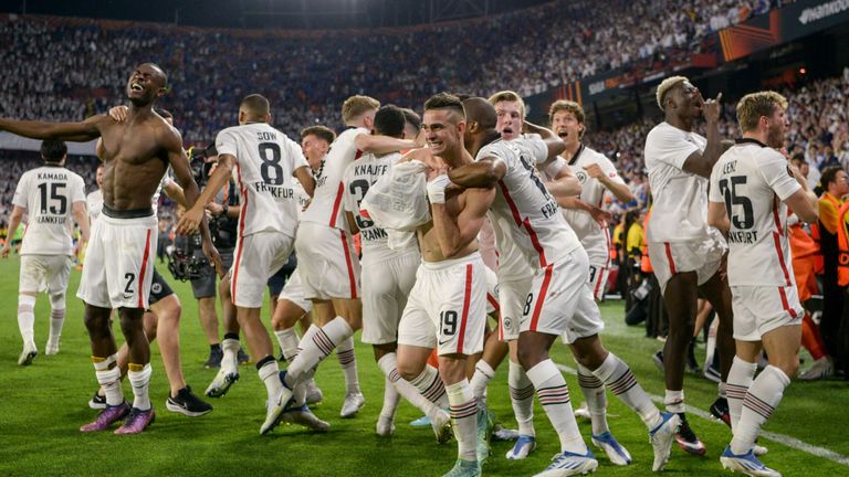 Eintracht Frankfurt celebrate winning the Europa League