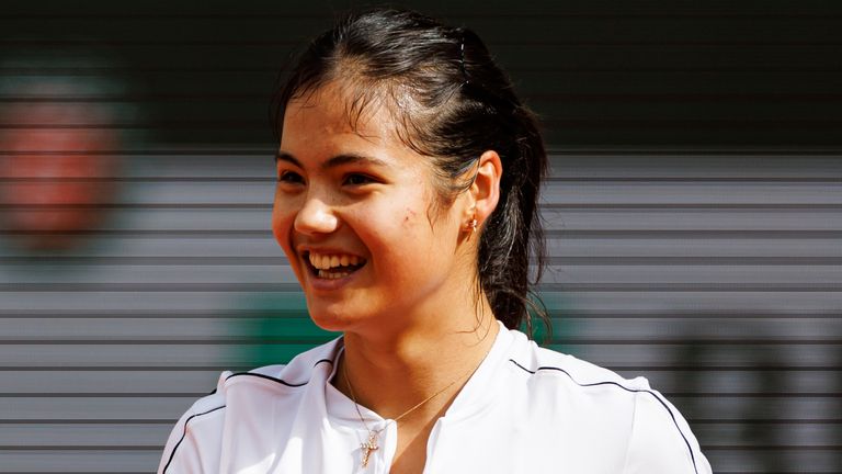 Emma Raducanu of Great Britain practices with temporary coach, Louis Cayer, at Roland Garros on May 21, 2022 in Paris, France. (Photo by TPN/Getty Images)