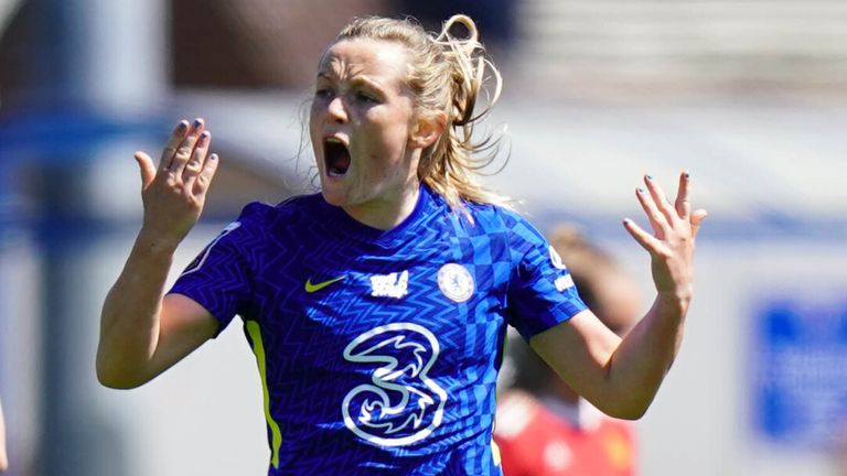 Erin Cuthbert encourages her team-mates after equalising against Man Utd