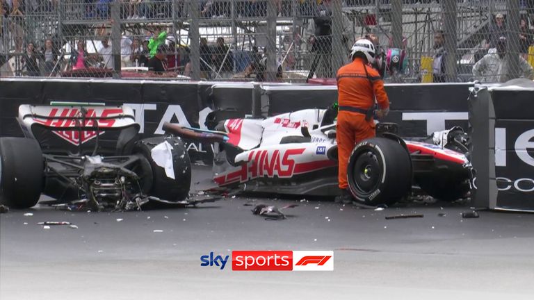 El auto de Mick Schumacher se partió en dos en un choque a alta velocidad en la chicane de la piscina, lo que provocó una bandera roja en el Gran Premio de Mónaco.
