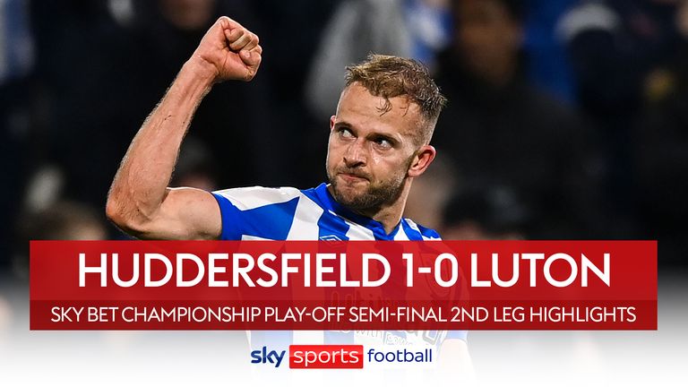 Highlights of Huddersfield&#39;s win against Luton in the Championship play-off semi-finals.