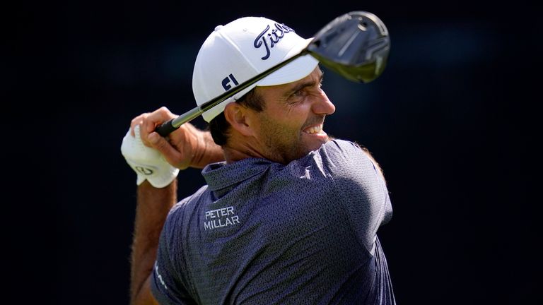 Edoardo Molinari, of Italy, hits from the seventh tee during a practice round of the 2021 US Open (Associated Press)