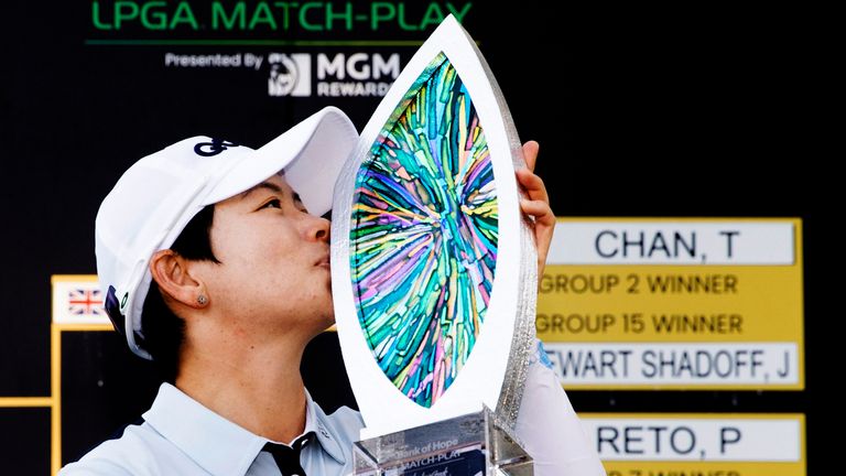 Eun-Hee Ji celebrates after winning the LPGA Bank of Hope Match Play at Shadow Creek (Associated Press)
