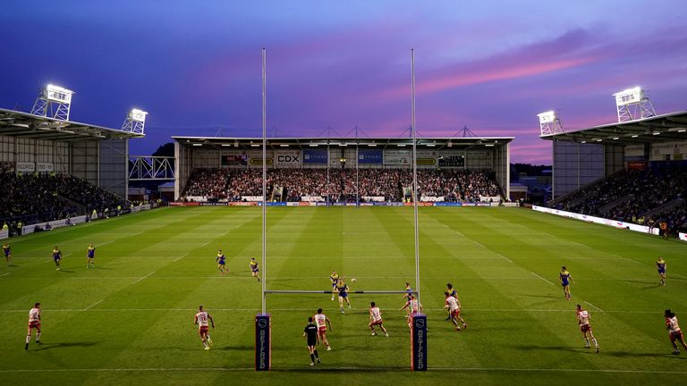 A general view of a sunset during the Betfred Super League match at The Halliwell Jones Stadium, Warrington