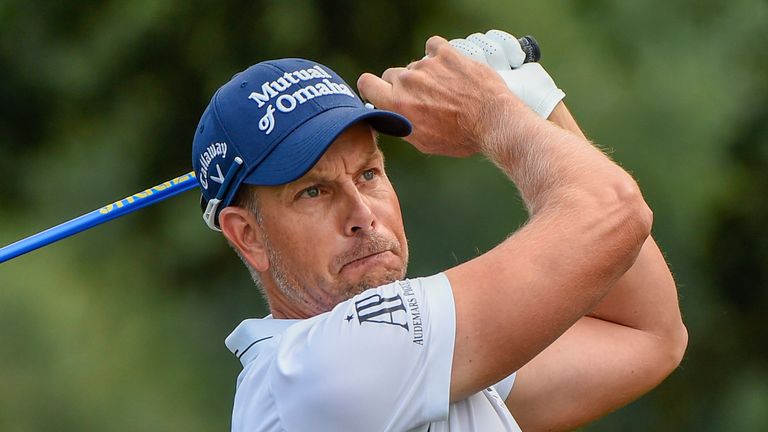HOUSTON, TX - NOVEMBER 11: Henrik Stenson (SWE) watches his tee shot on 1 during Rd1 of the HP Enterprise Houston Open at Memorial Park Golf Course on November 11, 2021 in Houston, TX. (Photo by Ken Murray/Icon Sportswire)