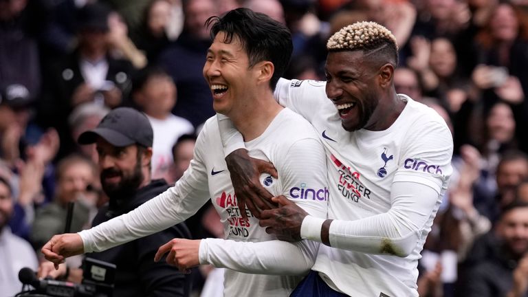 Heung-min Son celebrates scoring Spurs' third goal (AP)