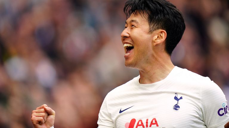 Spurs&#39; Heung-min Son celebrates scoring their side&#39;s third goal of the game