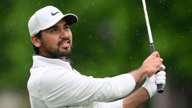 Jason Day of, Australia, watches his shot off the 16th fairway during the second round of the Wells Fargo Championship golf tournament, Friday, May 6, 2022, at TPC Potomac at Avenel Farm golf club in Potomac, Md. (AP Photo/Nick Wass)