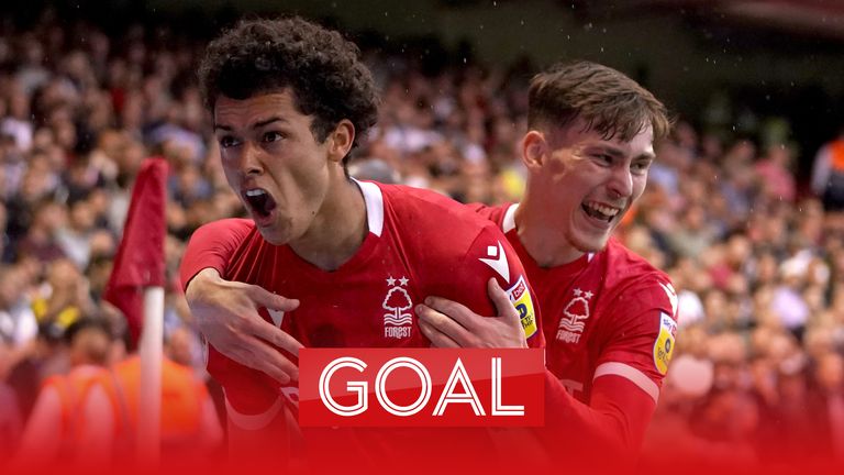 Nottingham Forest's Brennan Johnson celebrates a goal against Sheffield United