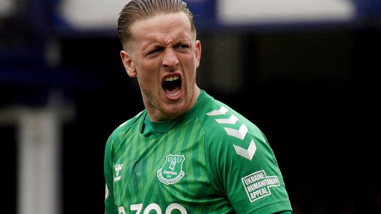 Jordan Pickford celebrates after making a save