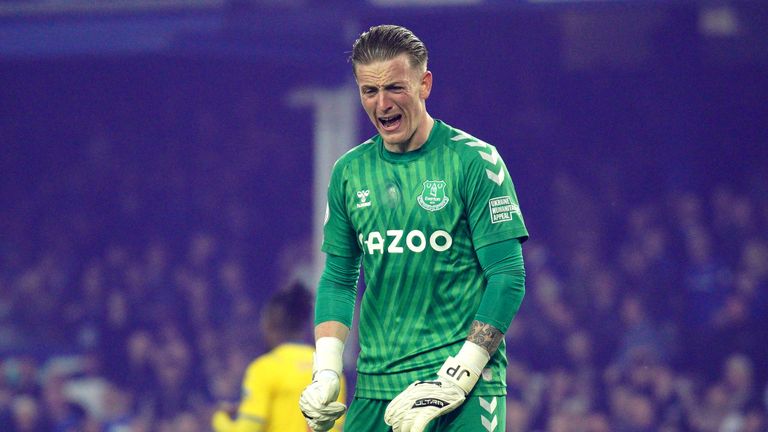 Jordan Pickford celebrates as Everton survive