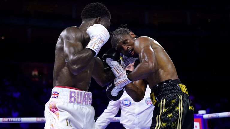 Joshua Buatsi (left) and Craig Richards in the WBA light-heavyweight world title eliminator 