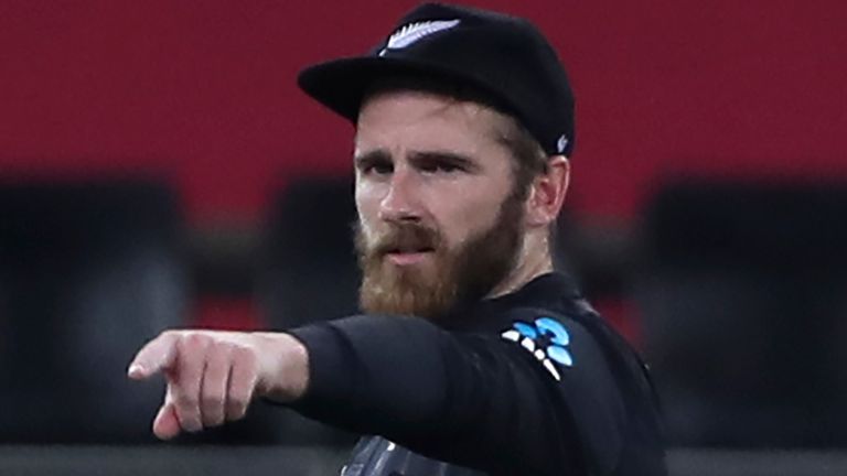 New Zealand's captain Kane Williamson sets the field during the Cricket Twenty20 World Cup final match between New Zealand and Australia in Dubai, UAE, Sunday, Nov. 14, 2021. (AP Photo/Aijaz Rahi)