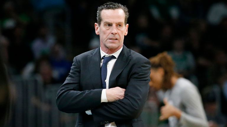 Kenny Atkinson watches from the sideline during his time in charge of the Brooklyn Nets
