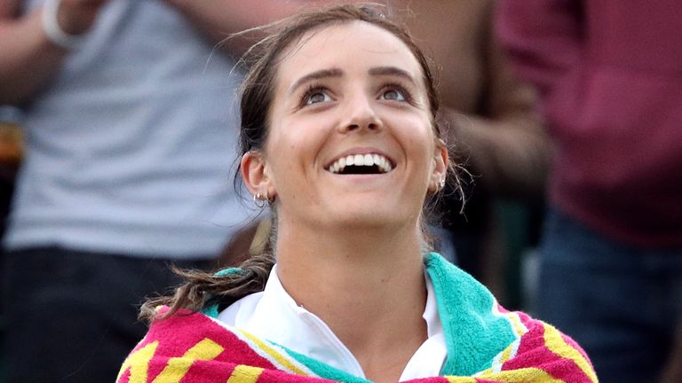 Laura Robson wraps herself in a towel during her doubles match on day Four of the Wimbledon Championships at the All England Lawn Tennis and Croquet Club, Wimbledon. PRESS ASSOCIATION Photo. Picture date: Thursday June 30, 2016. See PA story TENNIS Wimbledon.