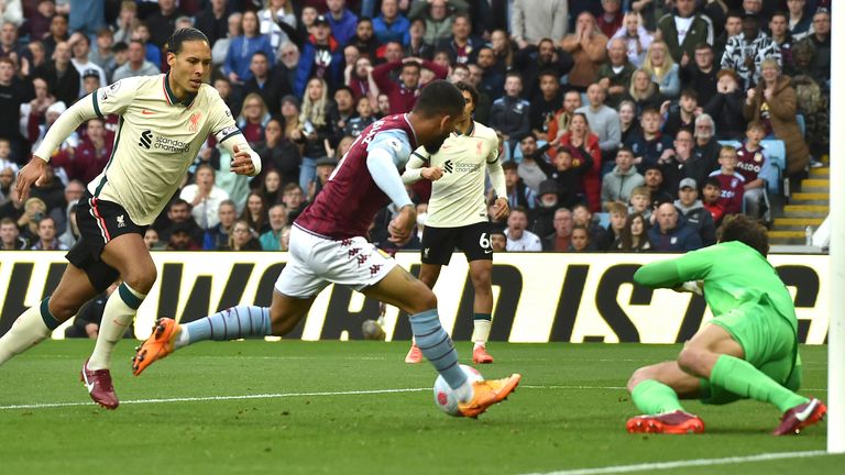 Douglas Luiz gives Aston Villa an early lead against Liverpool