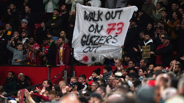 Manchester United fans led calls to walk out of Old Trafford on the 73rd minute
