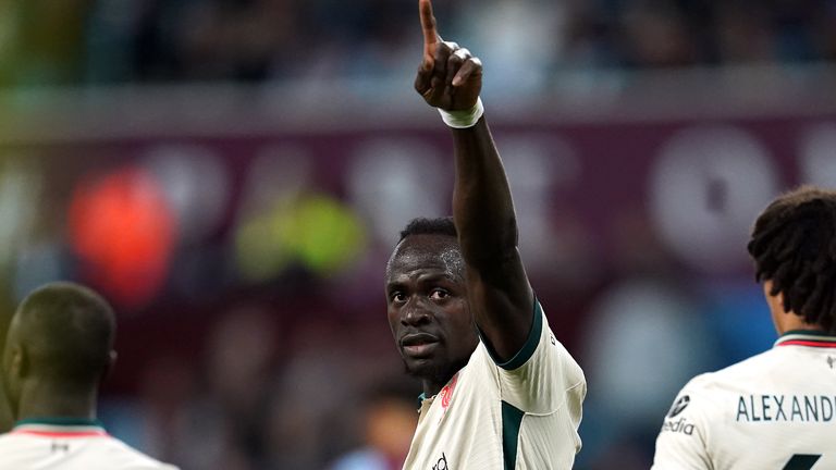 Sadio Mane celebrates against Aston Villa