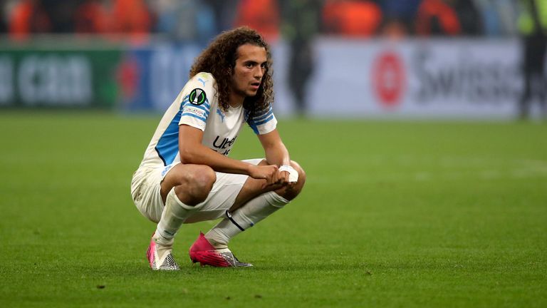 Marseille's Matteo Guendouzi cuts a dejected figure