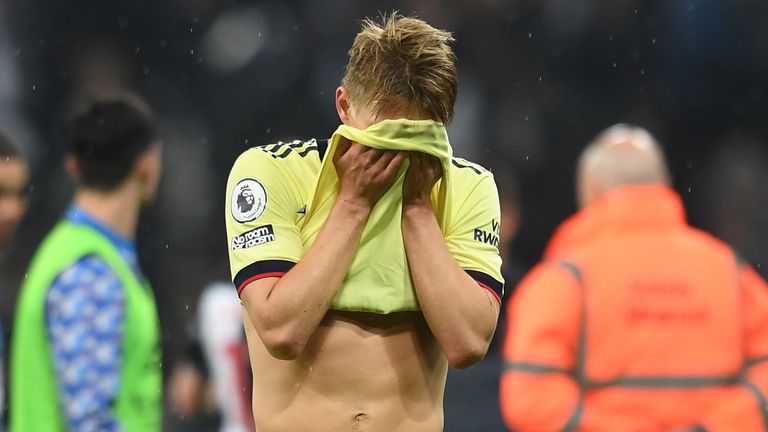 Martin Odegaard shows his dejection after the defeat to Newcastle