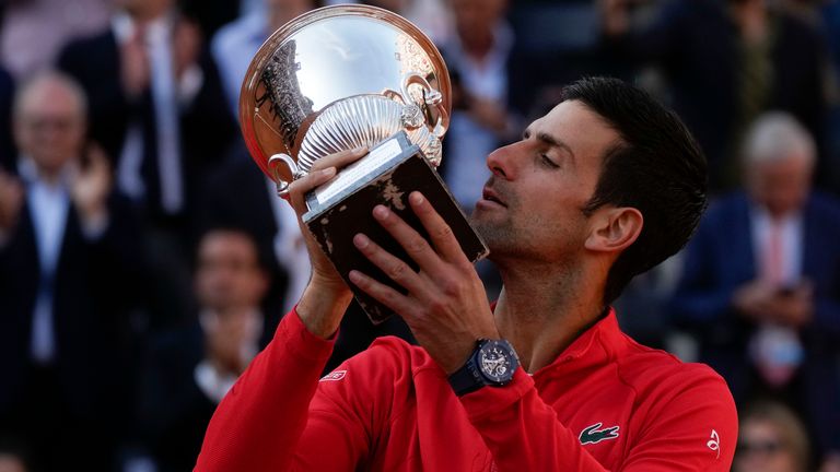 Novak Djokovic lifts the Italian Open trophy (AP)