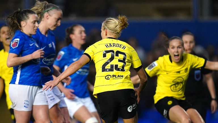 Pernille Harder celebrates scoring Chelsea&#39;s winning goal vs Birmingham