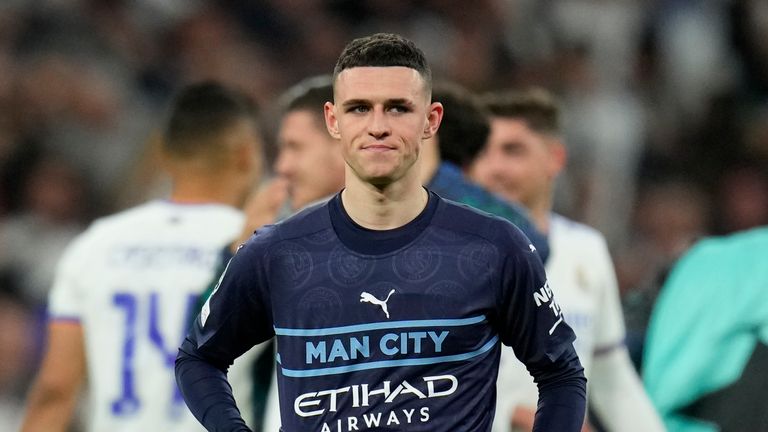 Phil Foden looks dejected after Manchester City's dramatic defeat to Real Madrid