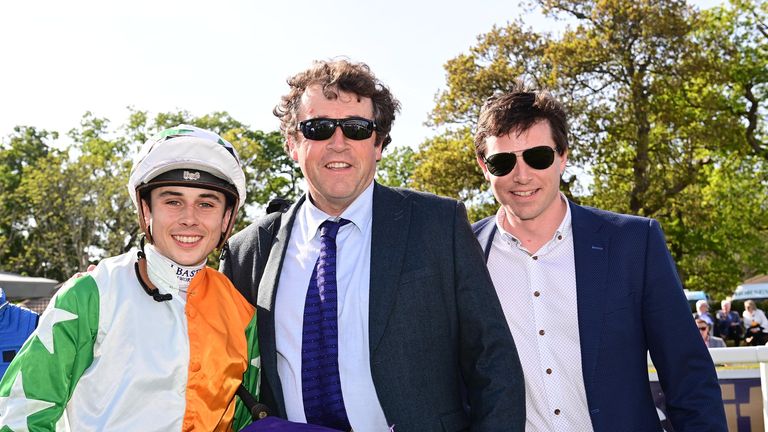 Jockey Ronan Whelan with trainer Ado McGuinness (centre) and assistant Stephen Thorne