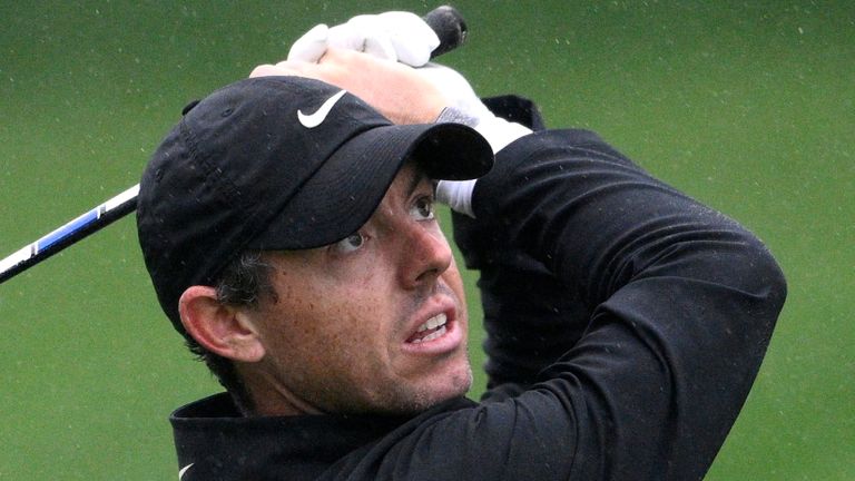 Rory McIlroy, of North Ireland, watches his shot on the 16th fairway during the second round of the Wells Fargo Championship golf tournament, Friday, May 6, 2022, at TPC Potomac at Avenel Farm golf club in Potomac, Md. (AP Photo/Nick Wass)