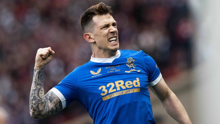 Ryan Jack celebrates after giving Rangers an extra-time lead against Hearts