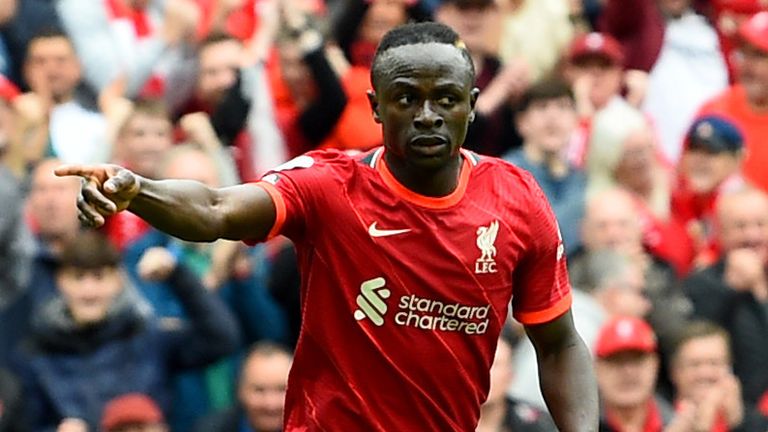 Sadio Mane celebrates after equalising for Liverpool against Wolves