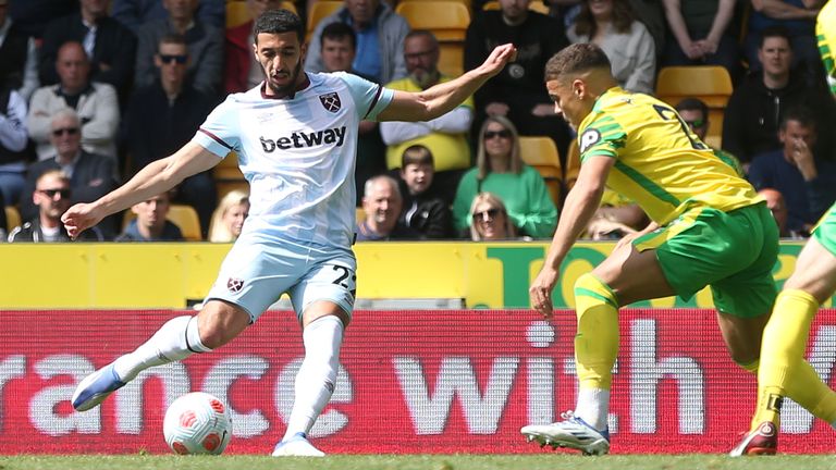 Said Benrahma strokes home West Ham's opening goal at Norwich