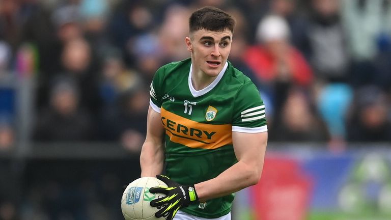 27 February 2022; Seán O'Shea of Kerry during the Allianz Football League Division 1 match between Monaghan and Kerry at Inniskeen Grattans GAA Club in Monaghan. Photo by Stephen McCarthy/Sportsfile