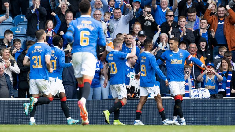 Tavernier celebrates making it 1-0 from the penalty spot