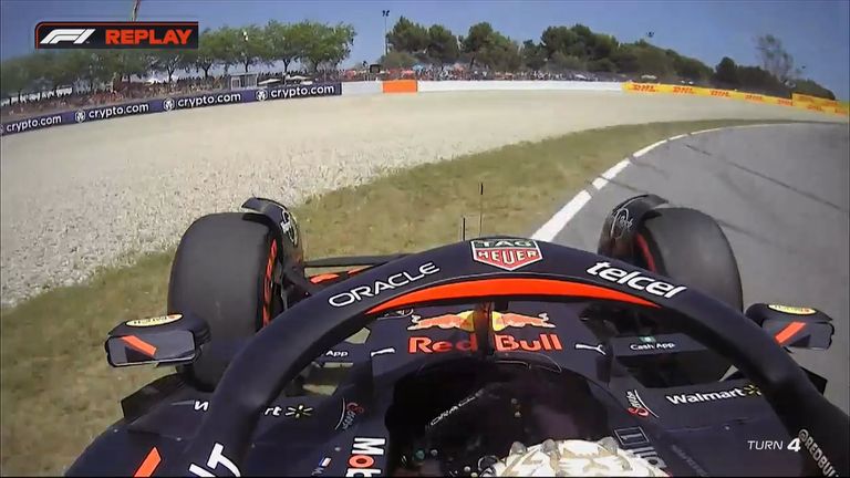 Verstappen slides off the track at Turn 4 in Barcelona