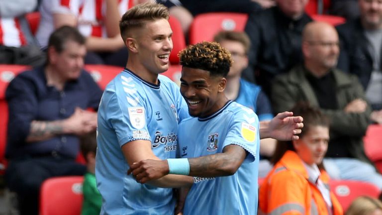 Viktor Gyokeres celebrates after giving Coventry the lead at Stoke
