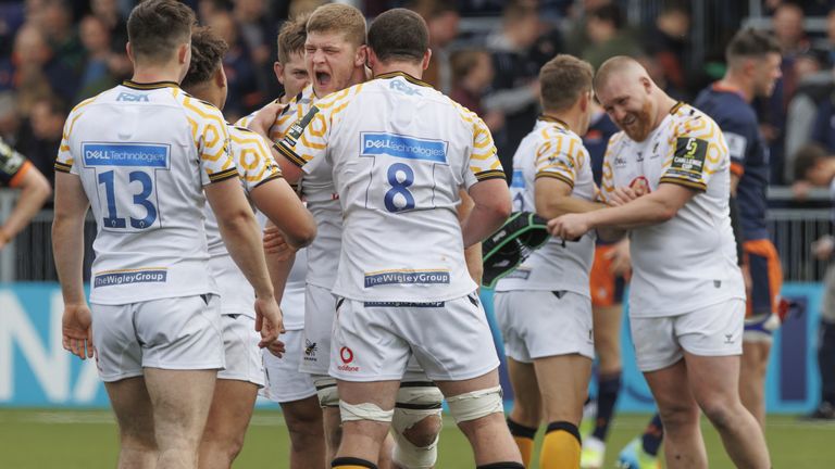 Wasps celebrate after securing a 34-30 victory over Edinburgh in the European Challenge Cup quarter-finals